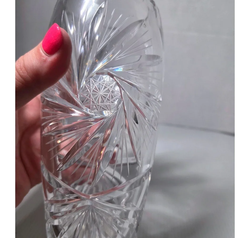 Vintage Bohemia Czech Lead Crystal Vase Pinwheel Starburst Cut Glass